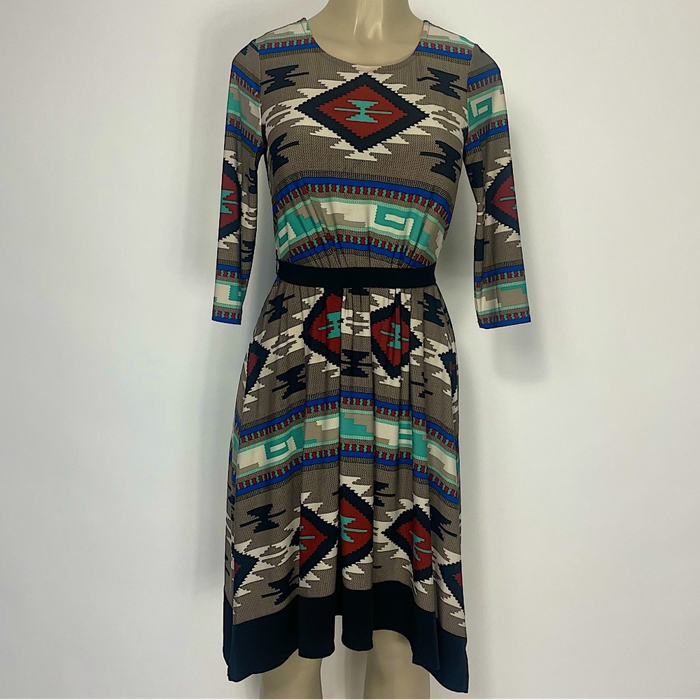 VINTAGE MIDI AZTEC PATTERNED DRESS